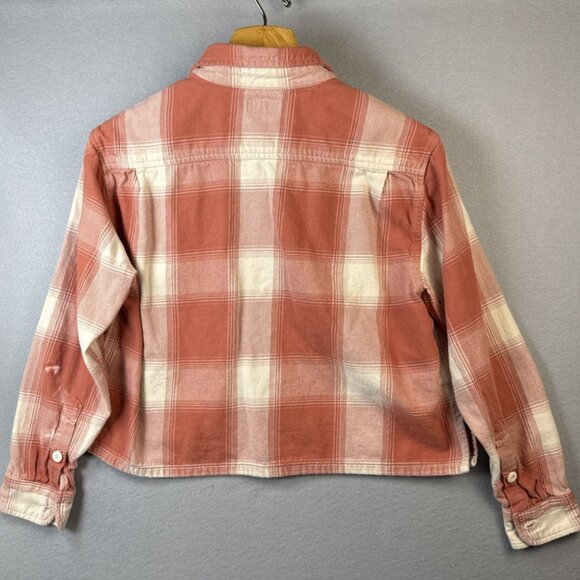 Mother The Overshirt Jacket Size S Hot Off the Block 100% Cotton Orange Plaid - Picture 8 of 11